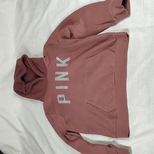 Rose Blush Victoria Secret Pink Long Sleeve Hoodie Silver Glitter Word Sz Large